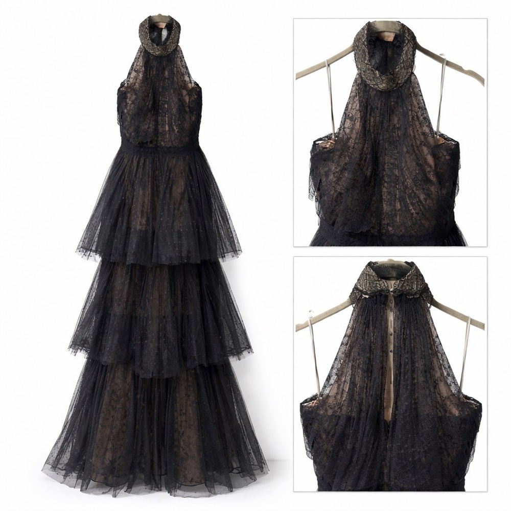 Marchesa Elegant Black Tiered Backless Dress